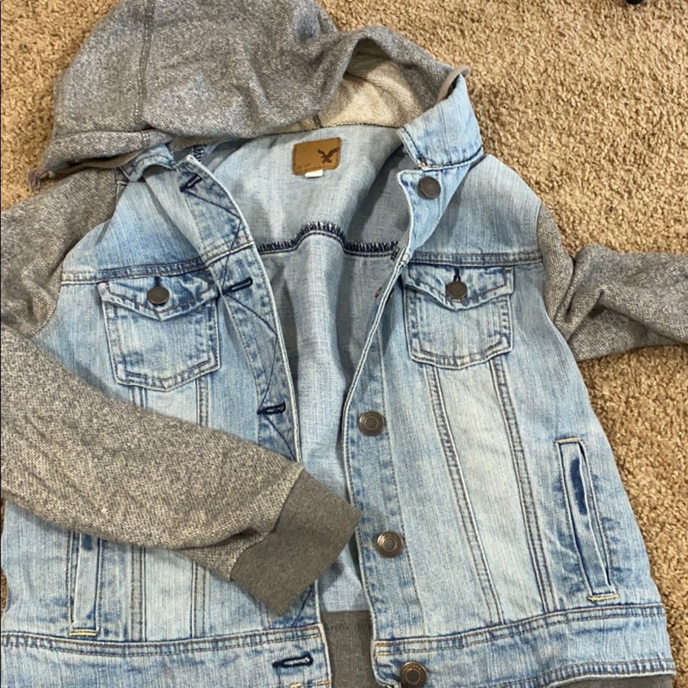 Hooded American Eagle Jean Jacket Crop